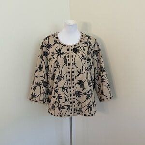 Carole Little Woman Black and Tan Leaf Pattern Jacket